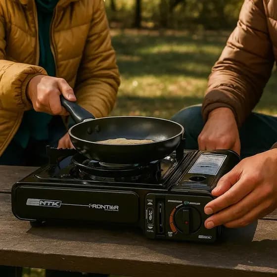 Fogão Fogareiro Acendedor Panela Levar Viagem Gás Camping Preto Grill Chapa Acampamento Pequeno Mesa