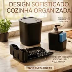 Kit Pia Cozinha 3 em 1 Organização Lixeira + Porta Detergente + Escorredor