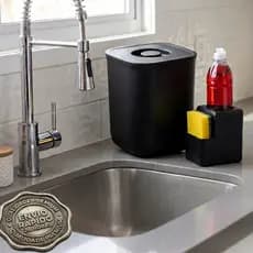 Kit Pia Cozinha Luxo - Lixeira 2,5L + Porta Detergente e Esponja Black