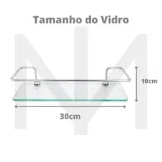 Porta Shampoo Cromado Alumínio e Base De Vidro Reto Para Banheiro 30x10 (PROMOÇÃO)