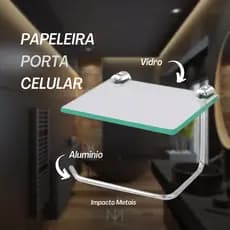 Papeleira De Vidro Para Banheiro Porta Papel Higiênico Com Prateleira Para Celular (Promoção)