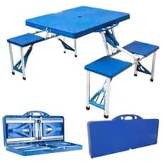 Mesa Camping Praia Com 4 Cadeiras Dobravel Portatil Vira Maleta Picnic Pesca Estudo