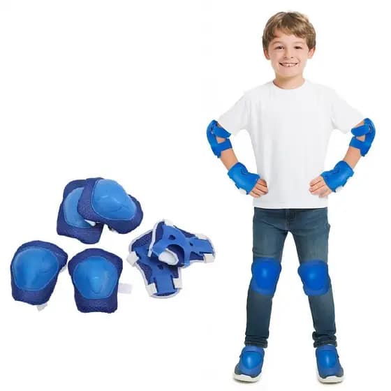 Kit Proteção Infantil Azul Esportes Radicais Bike Skate Patins Joelheira Cotoveleira Munhequeira Kids