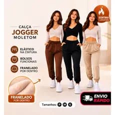CALÇA JOGGER MOLETOM MODA FEMININA FRANELADO 100% POLIÉSTER