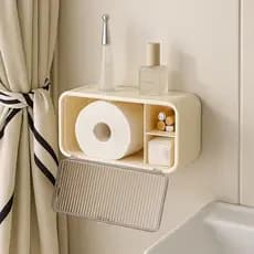 🛁 Organizador de Banheiro Premium Creme 🧴 Suporte Papel Higiênico Luxo