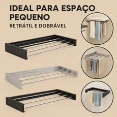 Varal Mágico Dobrável Retrátil de Parede 🧺 100cm e 80cm com 5 Varetas 🚿 Ideal para Lavanderia e Espaços Pequenos 🏡