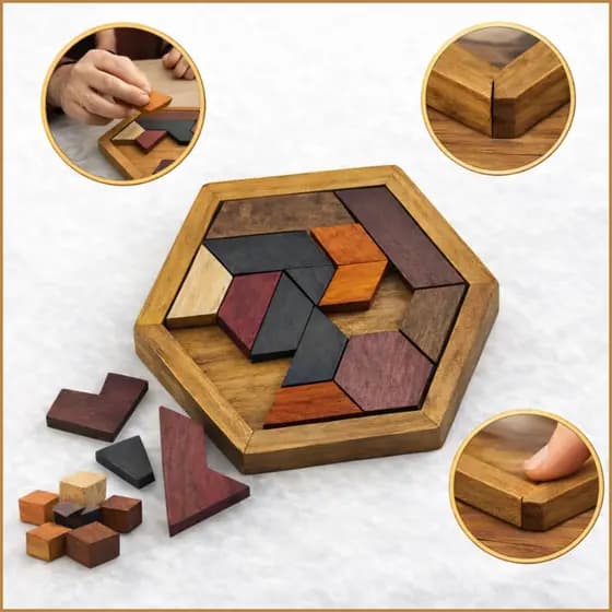 Quebra Cabeça Hexagonal Madeira Desafio Mental Jogo