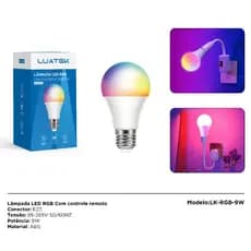 Lâmpada Led Rgbw Bulbo 9W Bivolt E27 com Controle Remoto 16 Cores LUATEK
