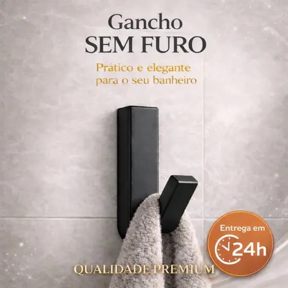 Kit 2/3/5 Ganchos De Parede Preto Fosco Adesivo 3M Sem Furo Suporte Toalha Multiuso Premium