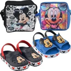 Kit 2 Calçados + 2 Mochilas 4 Em 1 Sandália E Babuche Com Lancheira Escolar + Mochilinha Mickey