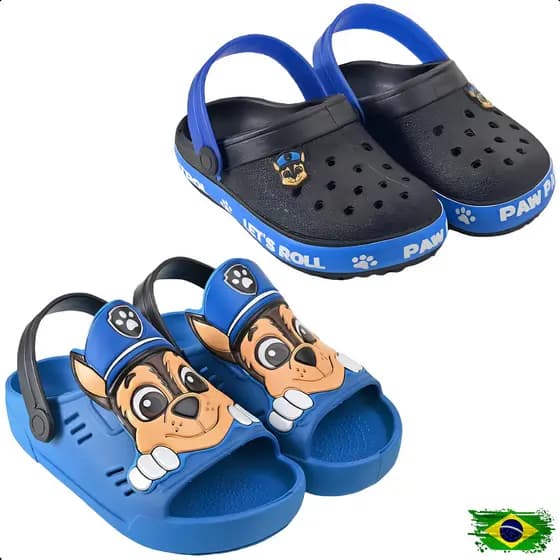 Kit Menino 2 Pares Patrulha Canina Babuche Casual + Sandália Papete Azul/Preto