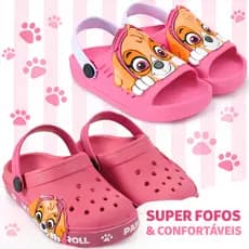 Kit 2 Em 1 Sandália Papete Com Babuche Infantil Menina Patrulha Canina Rosa