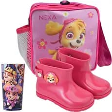 Kit Botinha Galocha Infantil Menina + Lancheira Escolar Com Copo Patrulha Canina