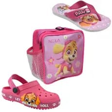Kit 3 Em 1 Chinelo Infantil + Sandália Babuche Infantil Menina Com Lancheira Patrulha Canina