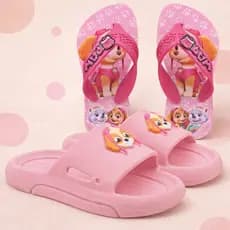 Kit Chinelo Infantil Menina Com Sandália Slide Rosa Bebê Patrulha Kids Marca Nexa