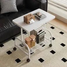 Mesa Lateral Multiuso Rodinhas Branca Portatil Compacta Pratica Resistente
