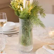 Vaso de Vidro Cilíndrico para Plantas e Flores Grandes Jarro Canelado Transparente Decorativo 20cm