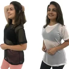 Kit 2 Blusa Feminina de Tule academia fitness transparente