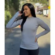 Blusa Manga Longa de Suede Canelado com Dedinho Camisa Segunda Pele Feminina Dedeira