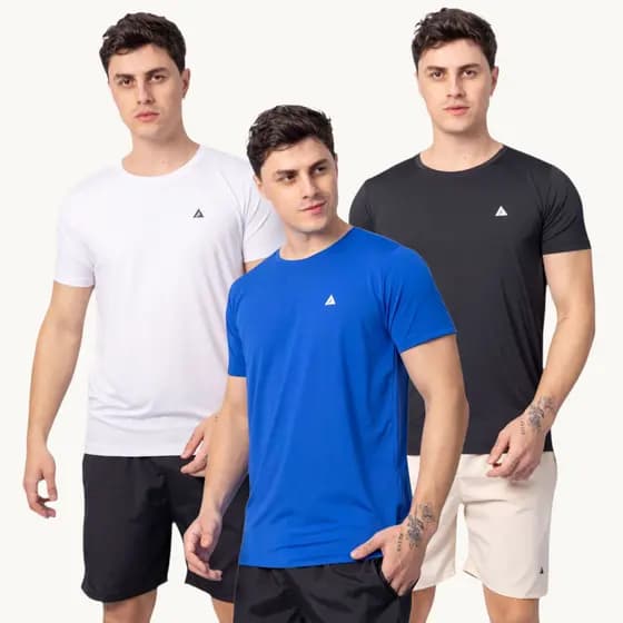 CAMISETA PARA TREINO LEVE E CONFORTÁVEL POLIAMIDA COM ELASTANO KIT 3 UNIDADES