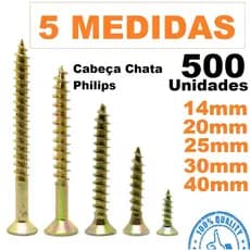 Kit Parafuso para Madeira Chipboard Philips com 500 Parafusos para MDF Móveis 14 20 25 30 40mm Combo