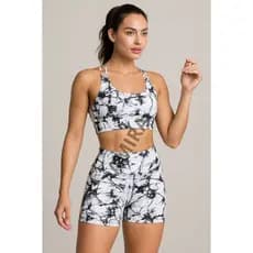 Conjunto Marmorizado Academia Fitness Short + Top com bojo