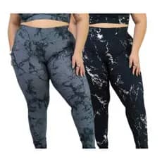 kit com 2 calça marmorizada plus size disfarça celulite academia