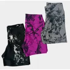 Kit 3 Shorts Marmorizado Roupa Fitness Cintura Alta Feminino Tie Dye Zero Transparencia Academia