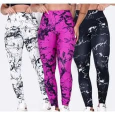 Kit 03 Calça Legging Marmorizada Tie Dye Cintura Alta