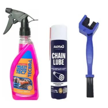 Kit Limpeza Pesada Motos Desengraxante Tec7 500ml + Lubrificante Correntes 300ml + Escova Correntes