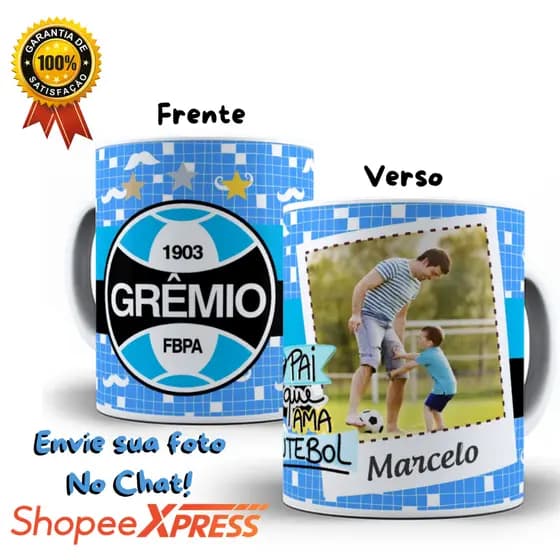 Caneca Porcelana Dia Dos Pais Pai Que Ama Futebol Times Com Foto e Nome Xicara Personalizada