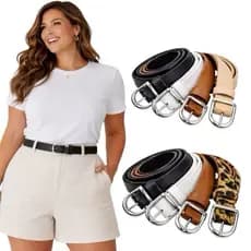 Kit 4 Cintos Feminino Fino Largura 2.0cm Fivela Prata Da Moda Blogueira Envio Imediato Casual - Ana