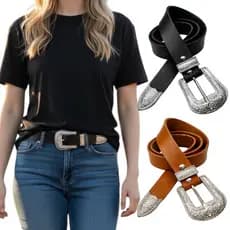 Cintos Feminino Elegante Da Moda Coutryn Largura 2.5cm Fivela Prata de Metal Tendencia Blogueira - Rafaela