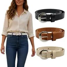 Kit 2 Cintos Feminino Fino Largura 2.0cm Fivela Prata Moda Blogueira Lançamento Cintural Usar Com Jeans - Brenda