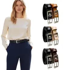 Kit 2 Cintos Femininos Finos Fivela Prata Pontuda Da Moda Skinny Usar Fácil Com Vestido - Luciana