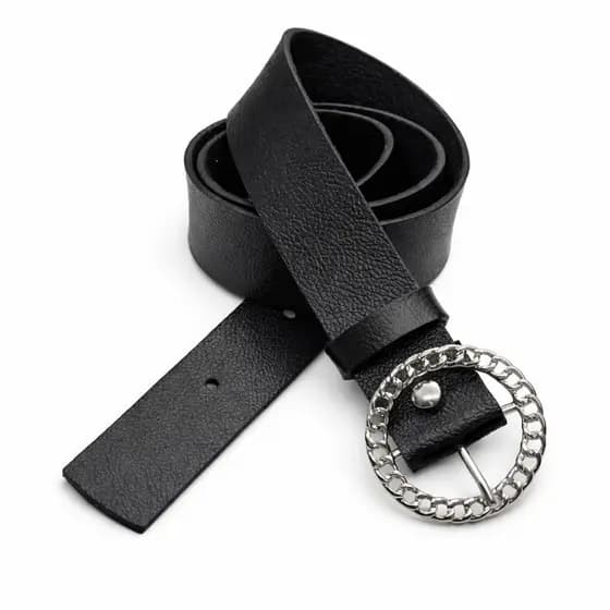 Cintos Feminino Largo 3.0 cm Fivela Redonda Trabalhada Correntinha Prata Moda Tendencia - Paula