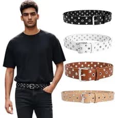 Cintos Unissex Feminino/Masculino Largo Couro Sintético Punk Rock Com Ilhós 51 + Rebite Prata - Diogo