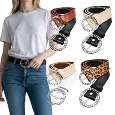 Kit 2 Cintos Feminino Fivela Redonda Prata Trabalhada Correntinha Da Moda Ajustavel Blogueira - Paula