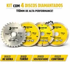 Kit 4 Disco Diamantado 4.3/8" (110mm) Corte Contínuo Turbo Segmentado  Serra Circular + P/ Makita - FERTAK