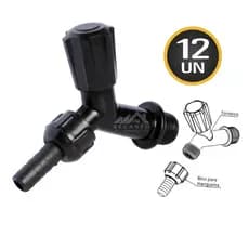 Kit com 12 Torneiras de Jardim/Tanque Plástica Preta 1/2" Com ou Sem Adaptador 3/4 - Plasbohn