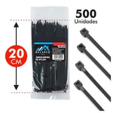 500 Abraçadeira de Nylon 20cm Enforca Gato Braçadeira Cintas Plásticas - Preta | Branca