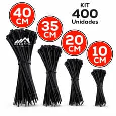 Kit 400 Abraçadeira de Nylon Enforca Gato Braçadeira Cintas Plásticas 10cm - 20cm - 35cm - 40cm - Preta | Branca
