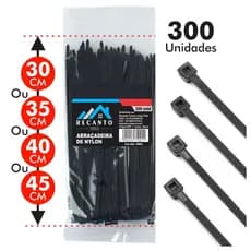 300 Abraçadeira de Nylon 30cm 35cm 40cm 45cm Cintas Plásticas Enforca Gato Braçadeira - Preta | Branca