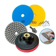 Kit 2 Lixa Diamantada 100mm + Suporte de Velcro M14 | Para Polimento de Porcelanato Mármore e Granito Esmerilhadeira