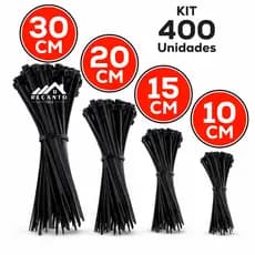 Kit 400 Abraçadeira de Nylon Enforca Gato Braçadeira Cintas Plásticas 10cm - 15cm - 20cm - 30cm ou 35cm - Preta | Branca