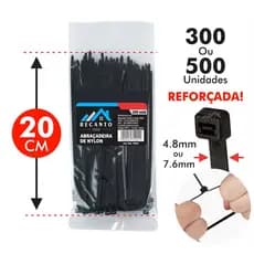 Kit Abraçadeira de Nylon Reforçada 20cm Enforca Gato Braçadeira Cintas Plásticas - Preta | Branca