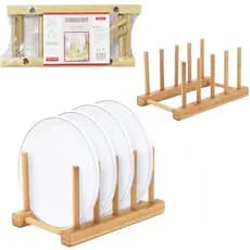 Escorredor Secador de Pratos Suporte Bambu Porta 4 Pratos 21CM