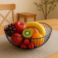 Fruteira Aramada Preta Redonda para Cozinha e Mesa Decoração Moderna 10,5x26cm