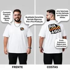 Camiseta Masculina Plus Size Personalizada 100% Algodão Oversized – Sua Arte, Logo ou Estampa para Eventos