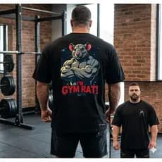 Camiseta Oversized Unissex Masculina Gym Rat Rato De Academia Camisa Para Treino Algodão Estampa Costas Streetwear